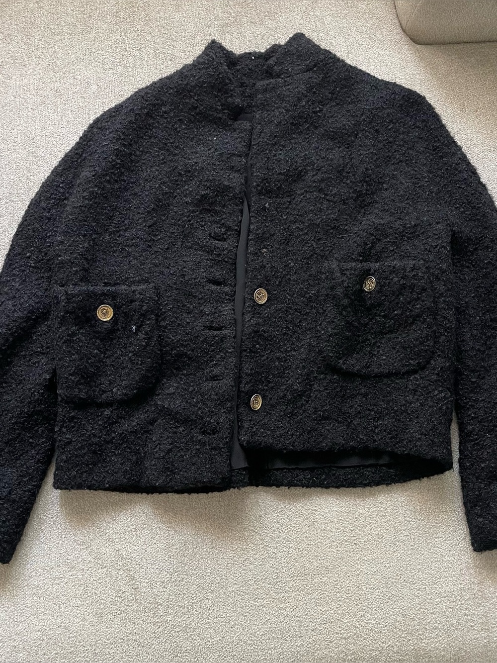 Vintage 50s/60s 100% Black Wool Coat Forstmann Bouclé